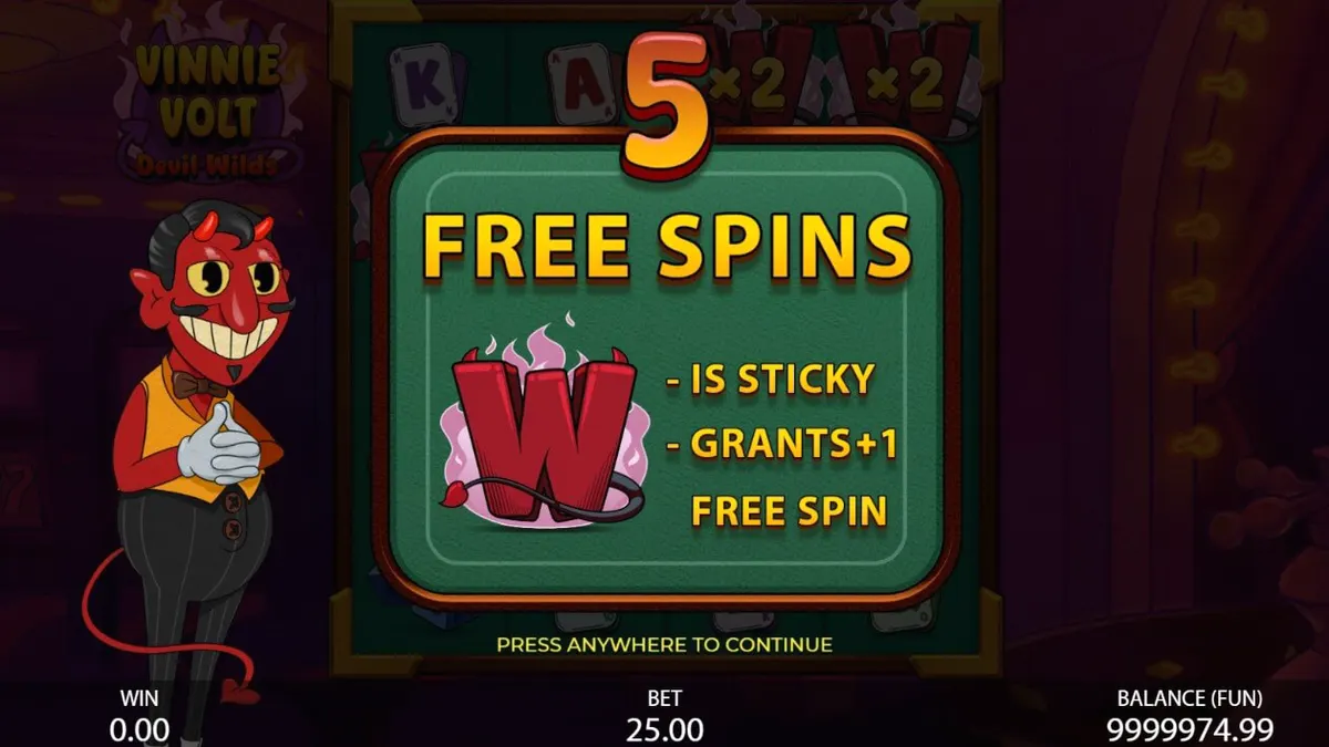 Vinnie Volt: Devil Wilds slot machine interface