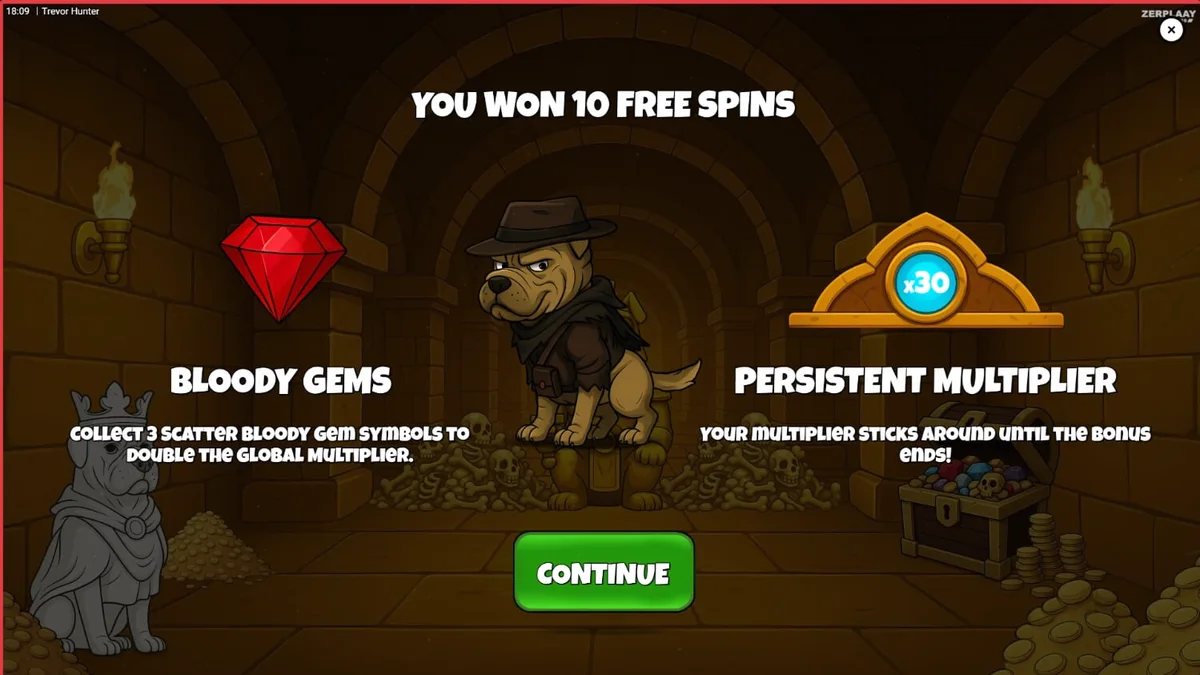 Trevor Hunter slot game featuring a Shar Pei dog in a graveyard setting