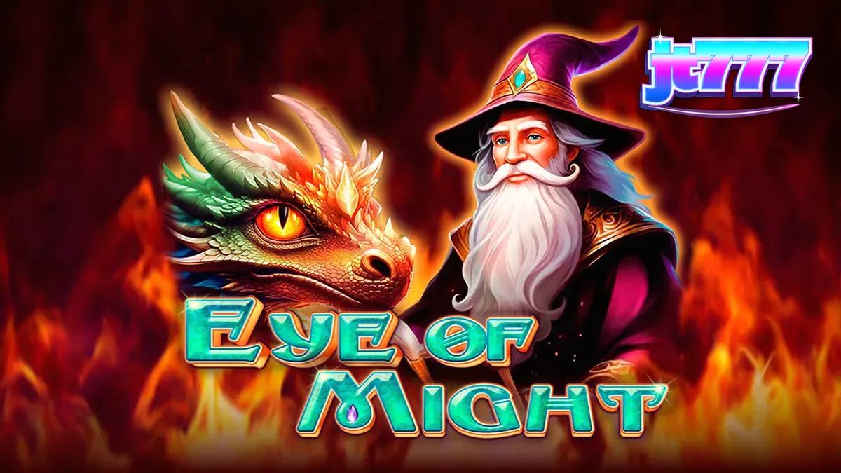 Tampilan visual slot fantasi Eye of Might dengan elemen magis dan naga